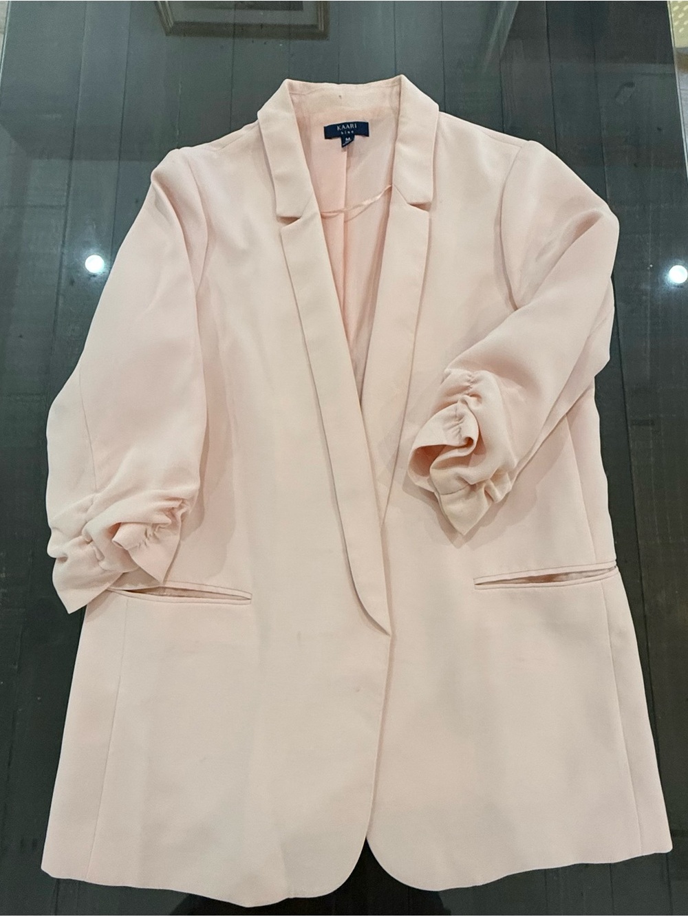 Kaari Blue Pale Pink Open-Front Blazer